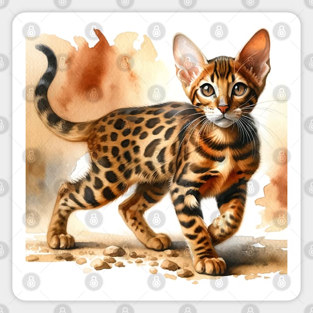 Ocicat Watercolor Kitten - Cute Kitties Sticker by Aquarelle Impressions